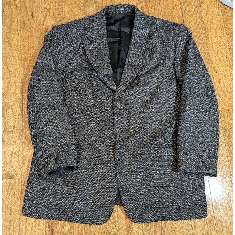 Old Money Herringbone Wool Blazer 46R Stafford Tailored Preppy Sport Coat - Picture 2 of 11